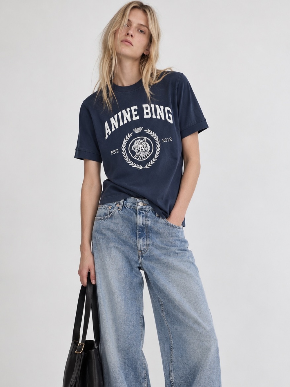 Anine bing navy embroidered logo Jaylin collegiate t shirt